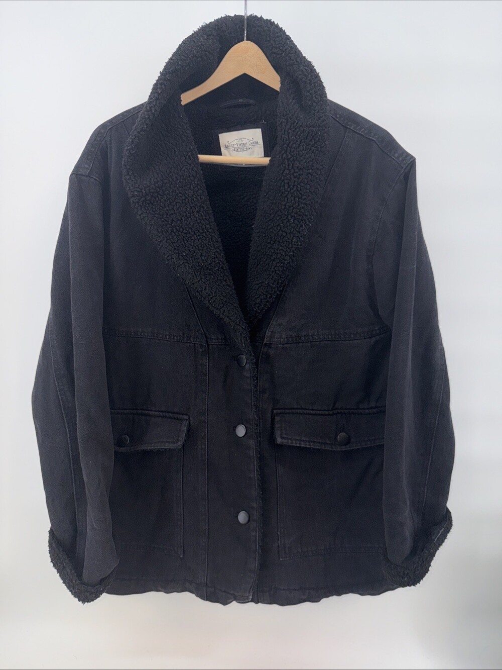 Ashley-Vintage Charm Womens Black Denim Sherpa Lined Jacket Size L